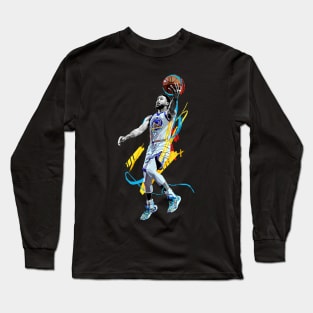 Stephen Curry Lay Up Black and White Long Sleeve T-Shirt